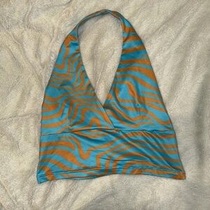 Beginning Boutique Blue and Orange Crop Top